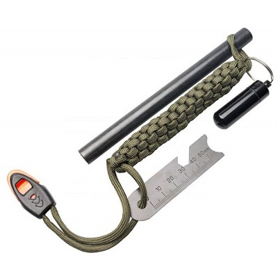 High Quality Survival Paracord Keychain 10*100mm Fire Starter Flint With Waterproof Tinder Holder and Whistle