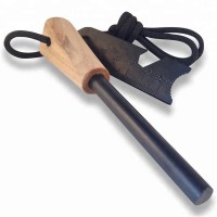 Outdoor Multi-Tool 3/8" Thick Bushcraft Fire Steel  Wood Handle Ferro Rod Flint Fire Starter for Survival